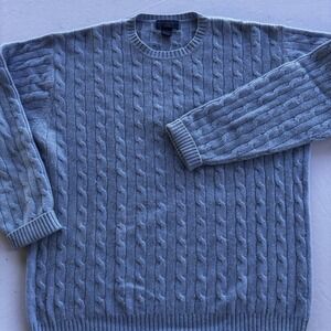 Joseph & Lyman 100% Cashmere Cable Knit Sweater Blue Mens Large Crewneck Hole